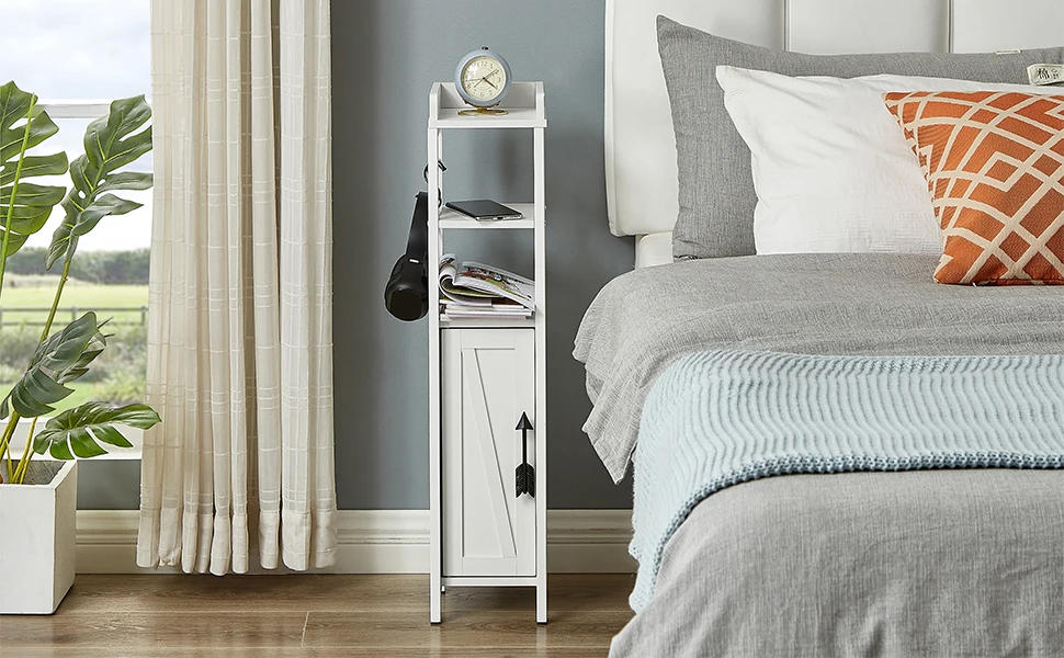 Description Picture 6 of itemSlim Toilet Paper Holder, Small Cabinet with Door & 2 Shelves Fenced Top, Bathroom Narrow Storage Organizer for Restroom