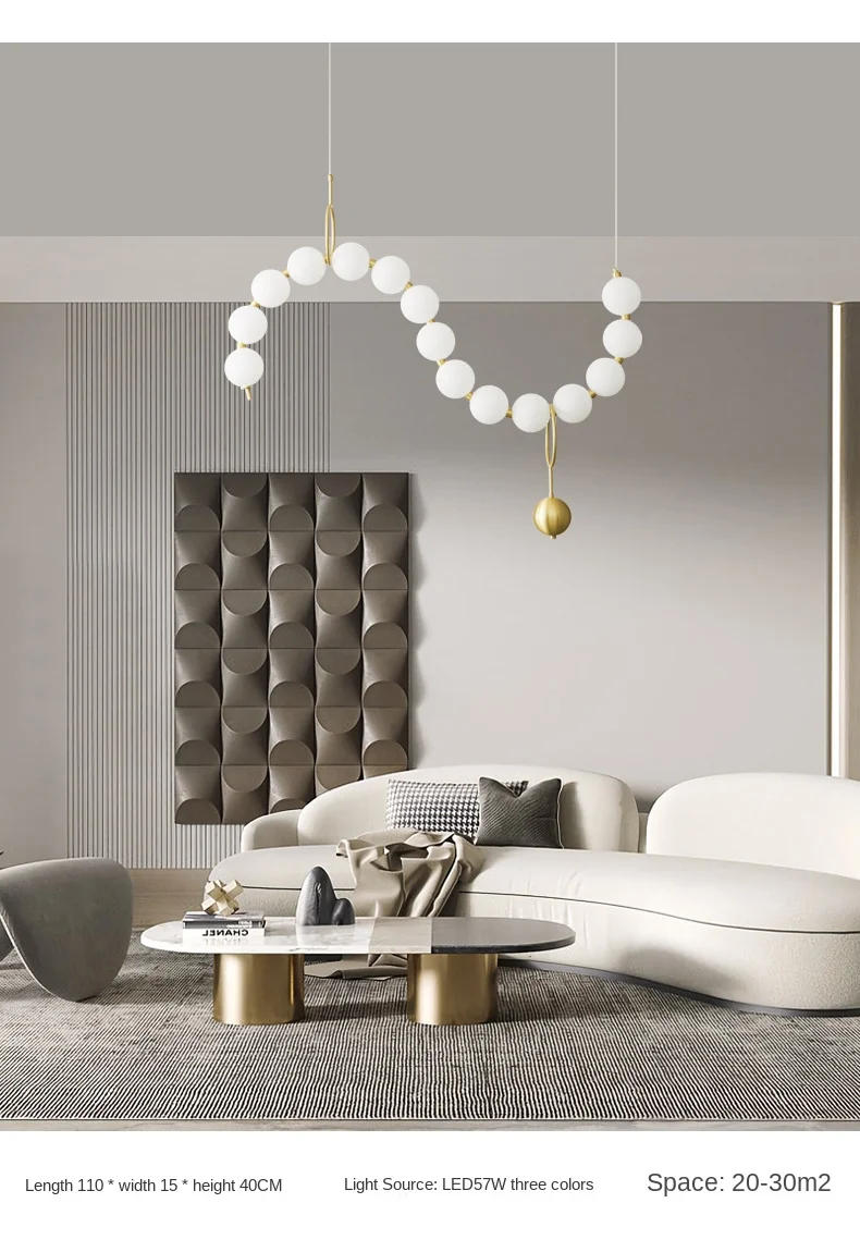 Description Picture 5 of itemModern Acrylic Ball Pendant Lamp French Necklace Molecular Bubble Ring Light Modern Restaurant Copper Planet Hanging Lamp