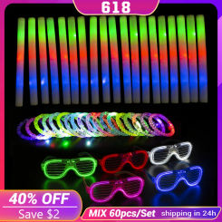20/30/40/50 PCS LED Light Up Toys Party Favors Glow in the Dark Party Supplies LED Foam Sticks Glow Glasses LED Bracelets