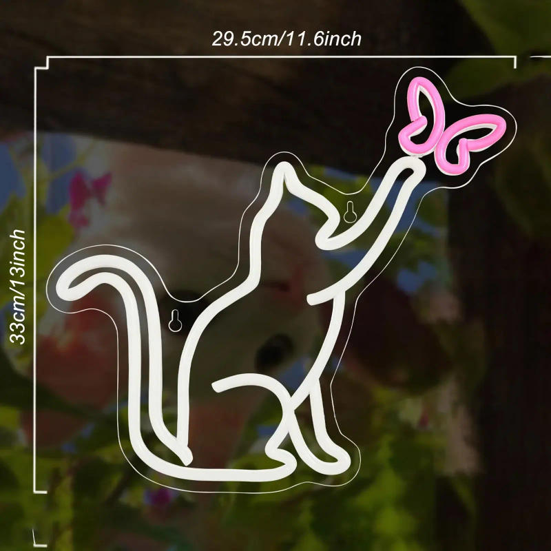 Description Picture 3 of itemCat Neon Sign for Wall Decor Cat Butterfly LED Neon Light Sign Animal Wall Art Sign for Bedroom Living Room Kid Girl Gift