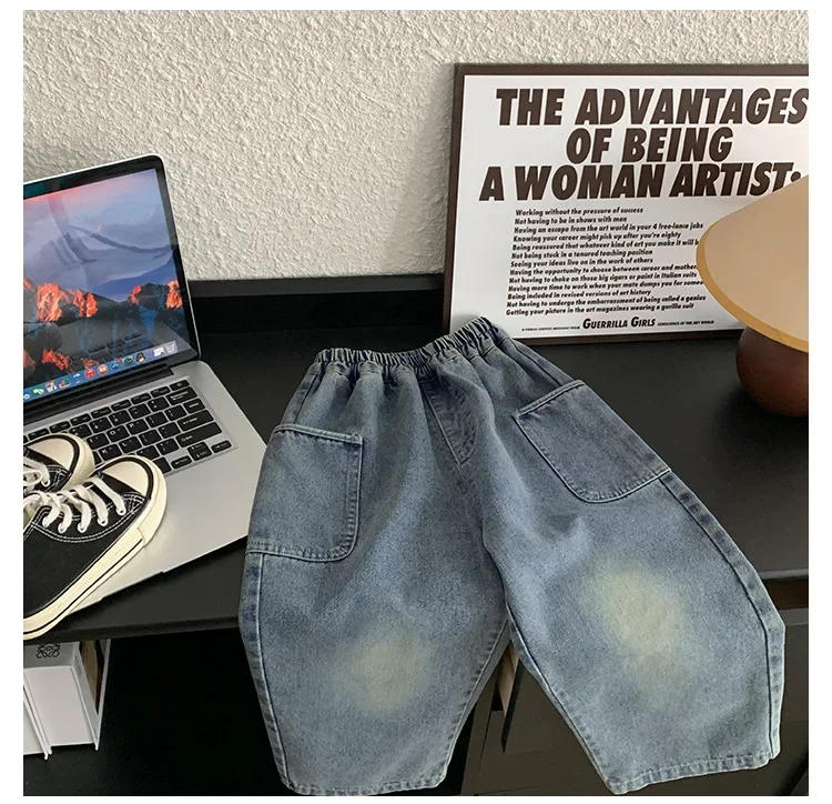 Description Picture 3 of itemChildren's 2025 Spring and Autumn New Collection: Children's Baby Casual Pants, Side Pockets, Grinding White Boys' Jeans