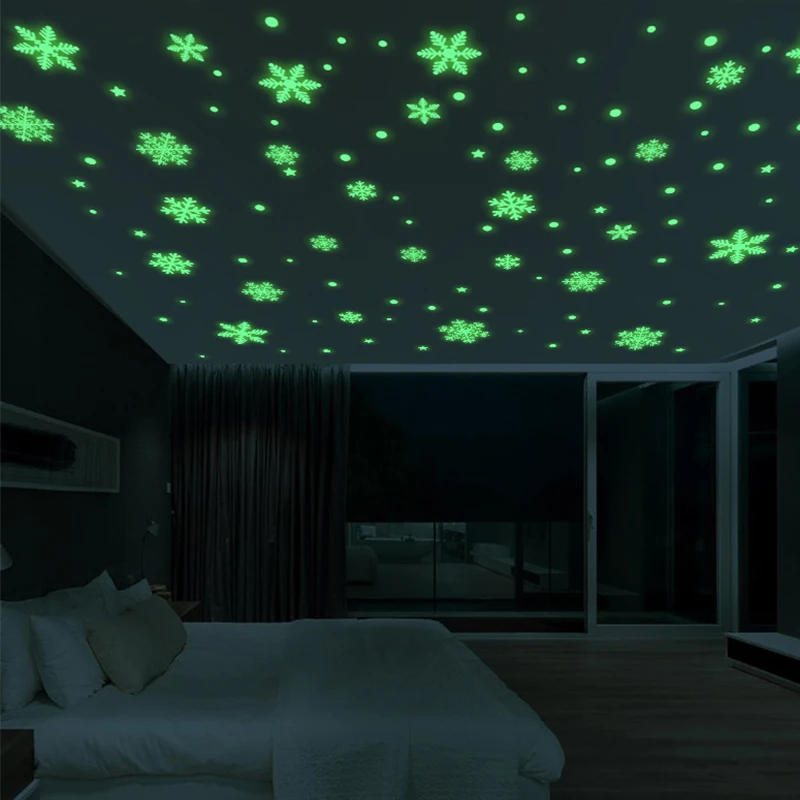 Description Picture 6 of itemChristmas Snowflakes Glass Wallpaper Electrostatic Fluorescent Sticker Glow-in-the-dark Snowflake Window Stickers New Year Decor
