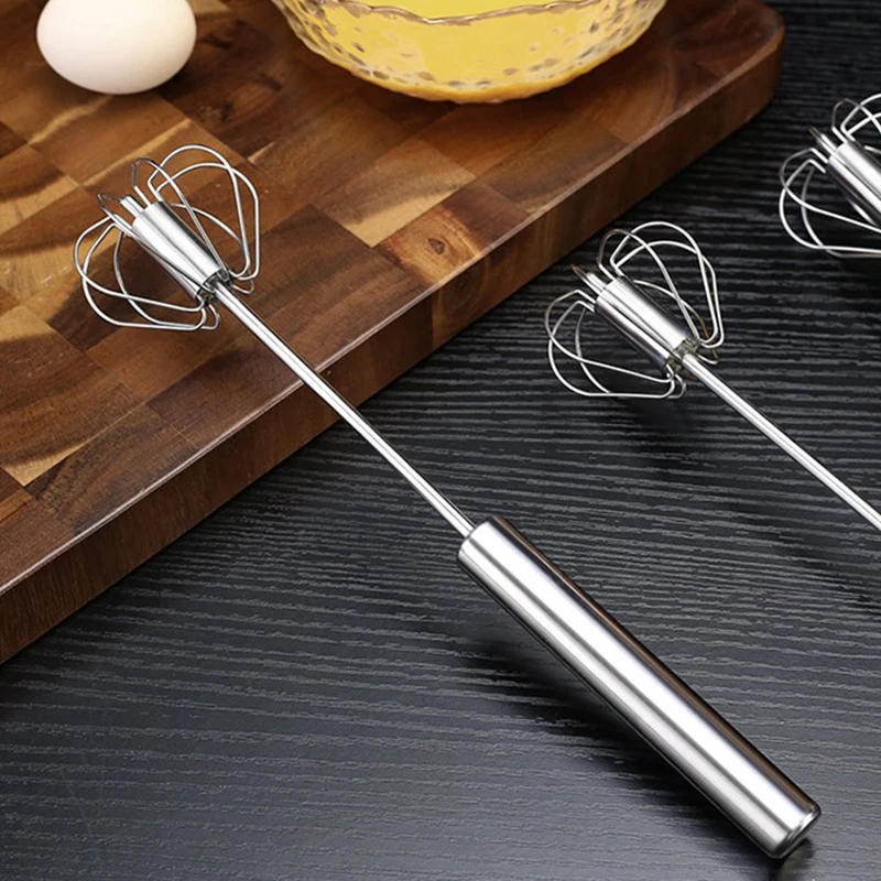 Description Picture 2 of item1PC Kitchen Stainless Steel Whisk Hand Pressure Semi-automatic Egg Beater Self Turning Cream Mixer Kitchen Baking Accessories