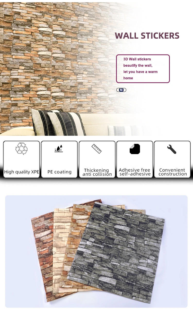 Description Picture 4 of item3/5MM 3D Wall Sticker Panel Foam Home Decoration DIY Wallpaper Living Room Bathroom  Tv Background Self Adhesive Panels 70*77cm