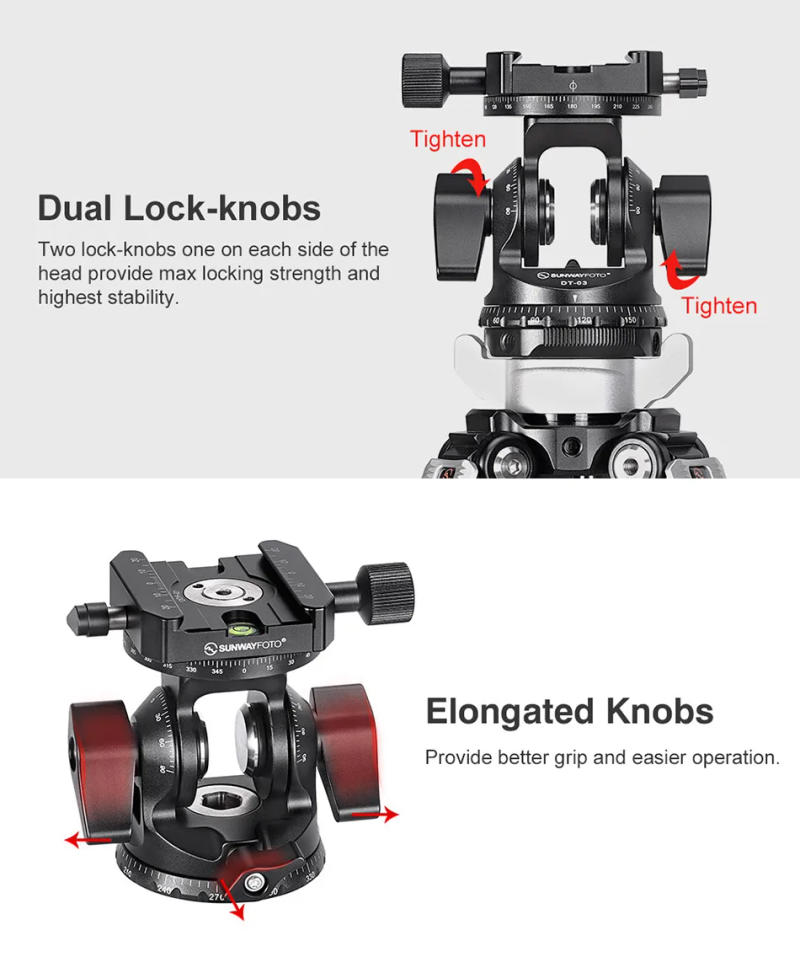 Description Picture 3 of itemSUNWAYFOTO DT-03R Two-way Tilt Head for Monopod and Tripod with Panoramic Rotation 15lbs Load Capacity