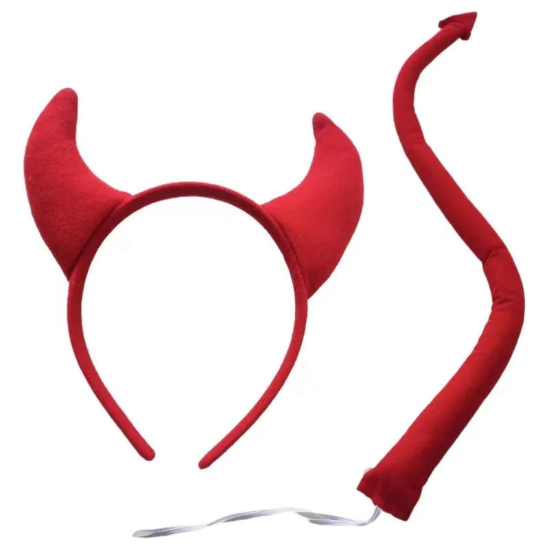 Description Picture 5 of itemAnimal Ear Red Black Demon Devil Headband Headwear Tail Bow Knot Tie Set Cosplay Costume Props Halloween Christmas Festival