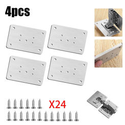 Cabinet Hinge Repair Plate Kit Stainless Steel Door Hinge Mounting Plate With Holes For Home Kitchen Cupboard Furniture