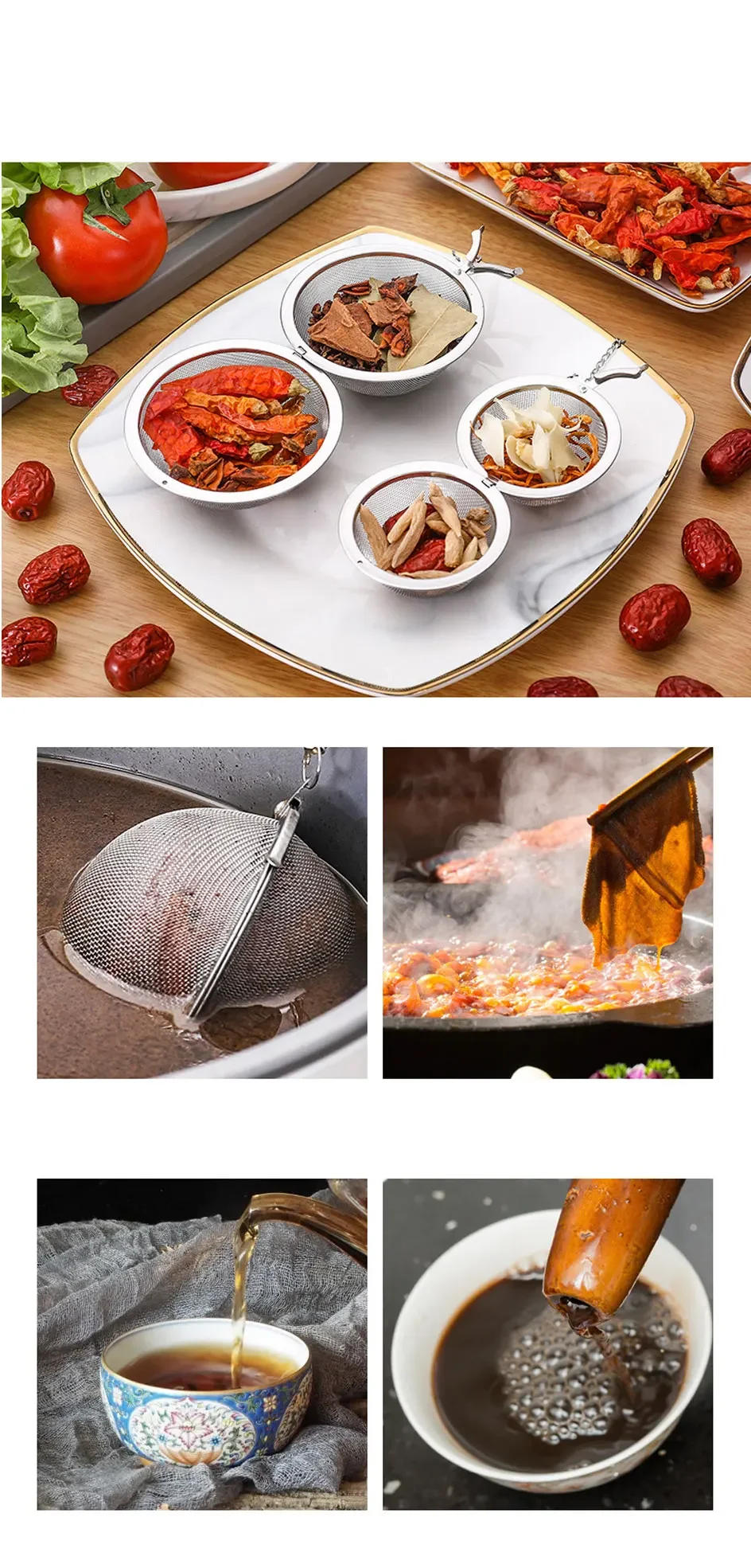 Description Picture 4 of item5 Size Stainless Steel Tea Infuser Sphere Locking Spice Tea Ball Strainer Mesh Infuser Tea Filter Strainers Kitchen Accessories