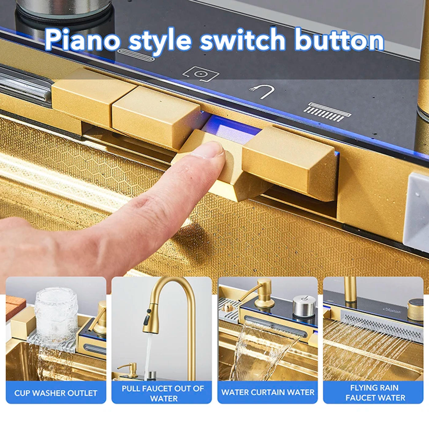 Description Picture 4 of itemGolden Stainless Steel Kitchen Sink Smart Digital Display Integrated Kitchen Sink Set Multi-functional Wash Basin