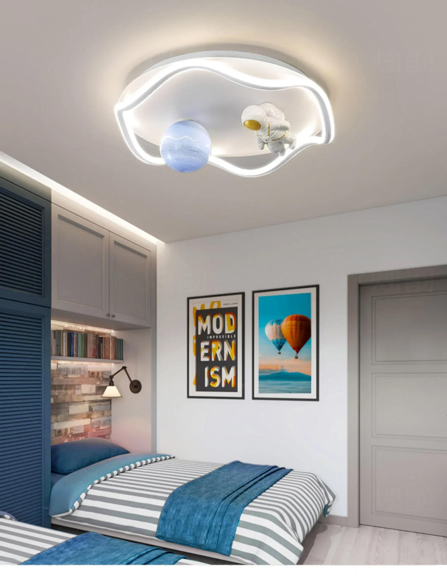Description Picture 6 of itemModern Ceiling Chandelier Light For Children's Room Bedroom Study Kids Baby Astronaut  Moon Design Gold White Home Indoor Lamps