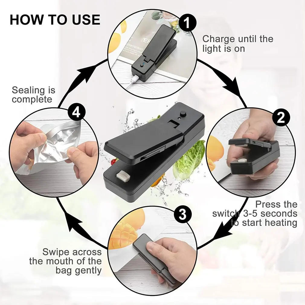 Description Picture 5 of itemUSB Charging Mini Sealing Machine Food Clip Heat Sealing Machine Small Sealing Machine Kitchen Storage Bag Sealer Hot Machine