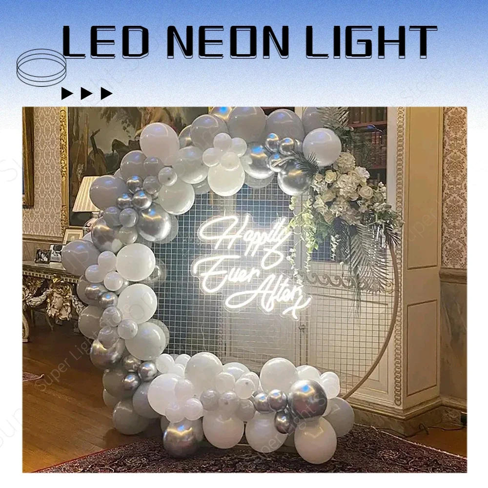 Description Picture 2 of itemBig Happily Ever After LED Neon Light Sign for Wedding Wall Art Night Lamp Birthday Gift Wedding Party Neon Lamp Home Decor