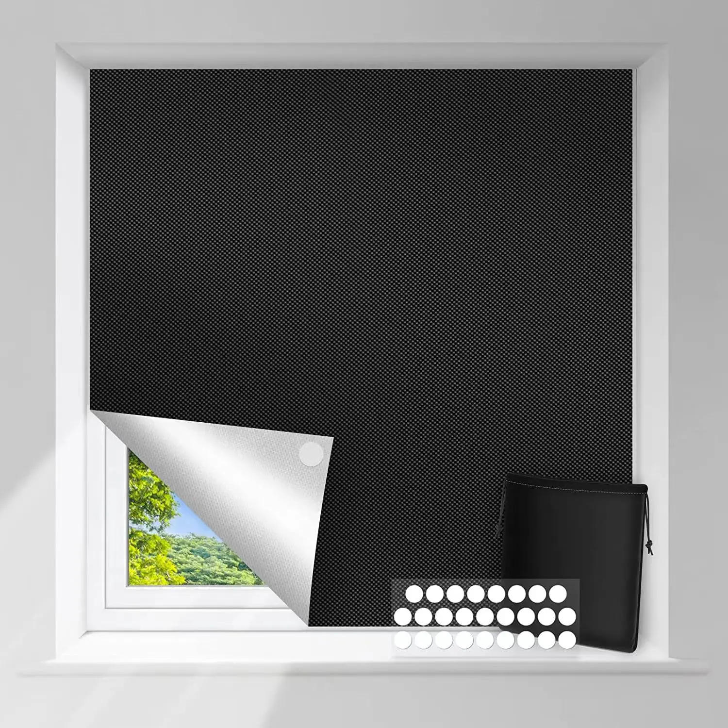 Description Picture 3 of item100% Blackout Curtain Removable Portable Travel Blocking Darkest Window Film Cloth Temporary DIY No Drill Blackout Curtains