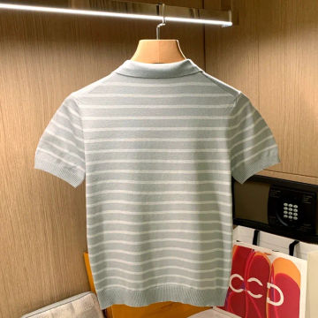 2024  Male Shirt Quarter Work Daily Wear Short Sleeve Fashion Comfortable Stripe Sportswear Men Clothes Polo Shirts W38