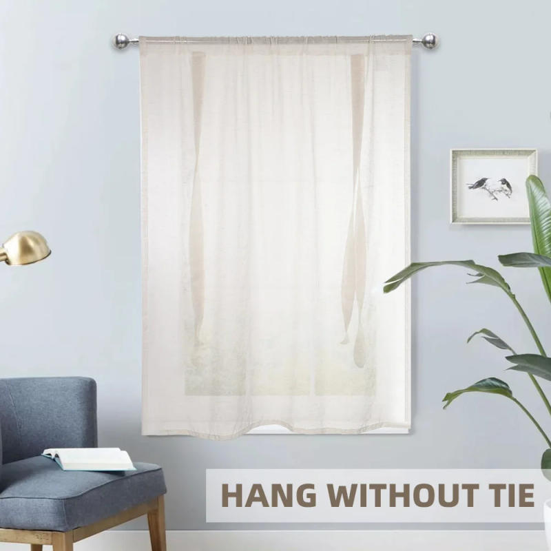 Description Picture 4 of itemSemi Sheer Tie Up Balloon Window Curtain Valance Linen Textured Voile Drapes Rod Pocket Curtains for Bedroom Living Room Kitchen