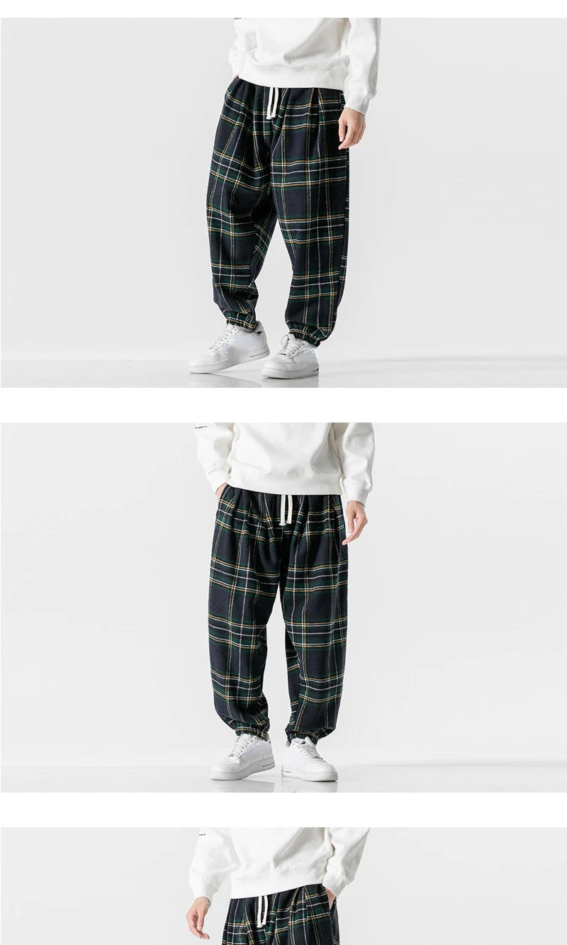 Description Picture 4 of itemRetro Plaid Drawstring Pants For Men Leggings Loose Fit Harem Trousers Casual Sports Sweatpants Comfortable Pants