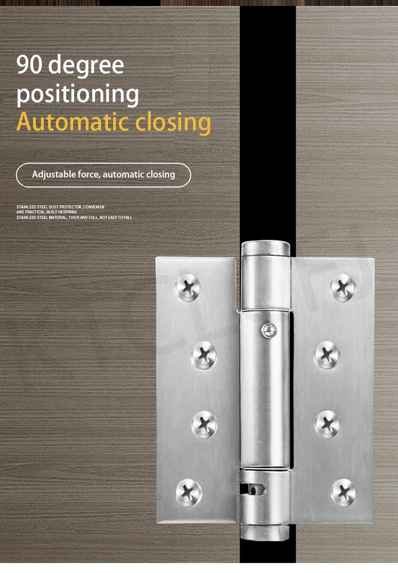Description Picture 5 of item4 "5" 304 Stainless Steel Spring Hinge Hydraulic Buffer Invisible Door Damping Hinge Automatic Door Closing Rebound Door Closer