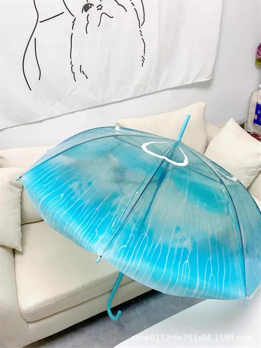 Description Picture 6 of itemUnique Beach Parasol Portable New Long Handle Jellyfish Automatic Umbrella Plastic Unisex Rain Gear Transparent Gradient