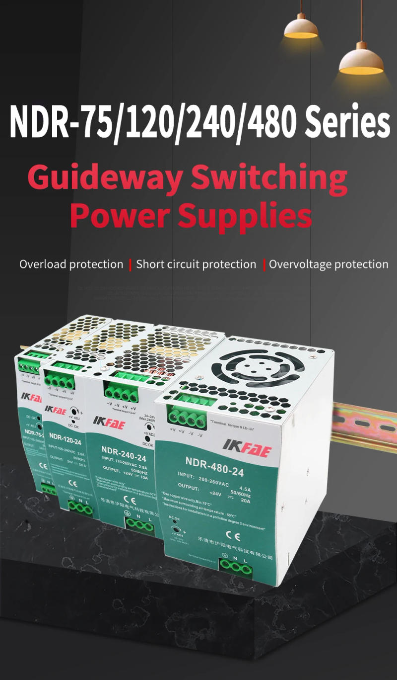 Description Picture 2 of itemNDR-75 120 240 480 Industrial DIN Rail Switching Power Supply Output 12V 24V 48V Single Output Source Power