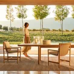 Outdoor courtyard rattan tables and chairs solid wood restaurant rain proof and sun proof hotel villa outdoor furniture
