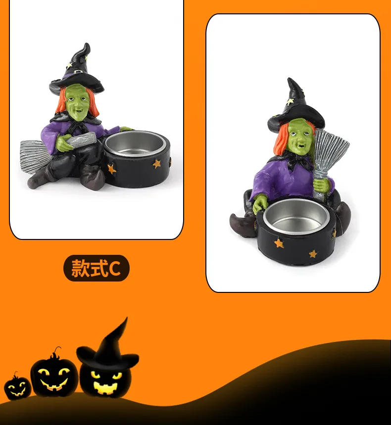 Description Picture 4 of item1pcs Halloween Skull Candle Holder Gothic Witch Skeleton Resin Candlestick Holder for Home Decor Bar Halloween Party Supplies