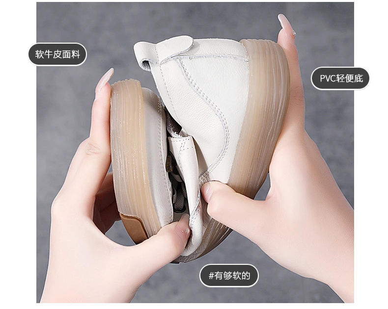 Description Picture 6 of itemGenuine Leather Women Soft Sole Walking Shoes Girl Student Jooging Sneaker White Black Flats Female Casual Skate Trainers Summer