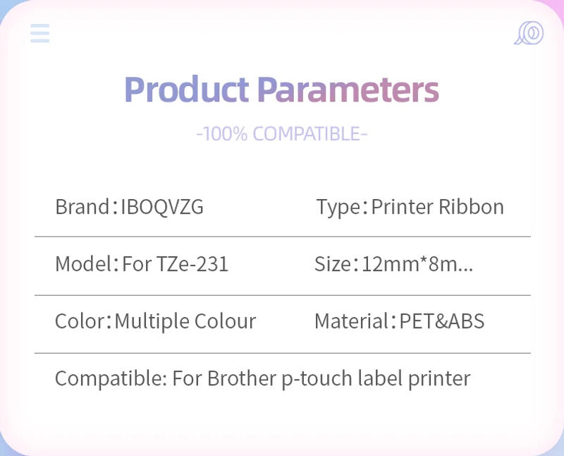 Description Picture 3 of itemIBOQVZG 10PC 231 12mm TZ-White-Tape TZ 231 TZ231 TZ221 TZ 211 Black on White Laminated Label Compatible for Brother P-touch