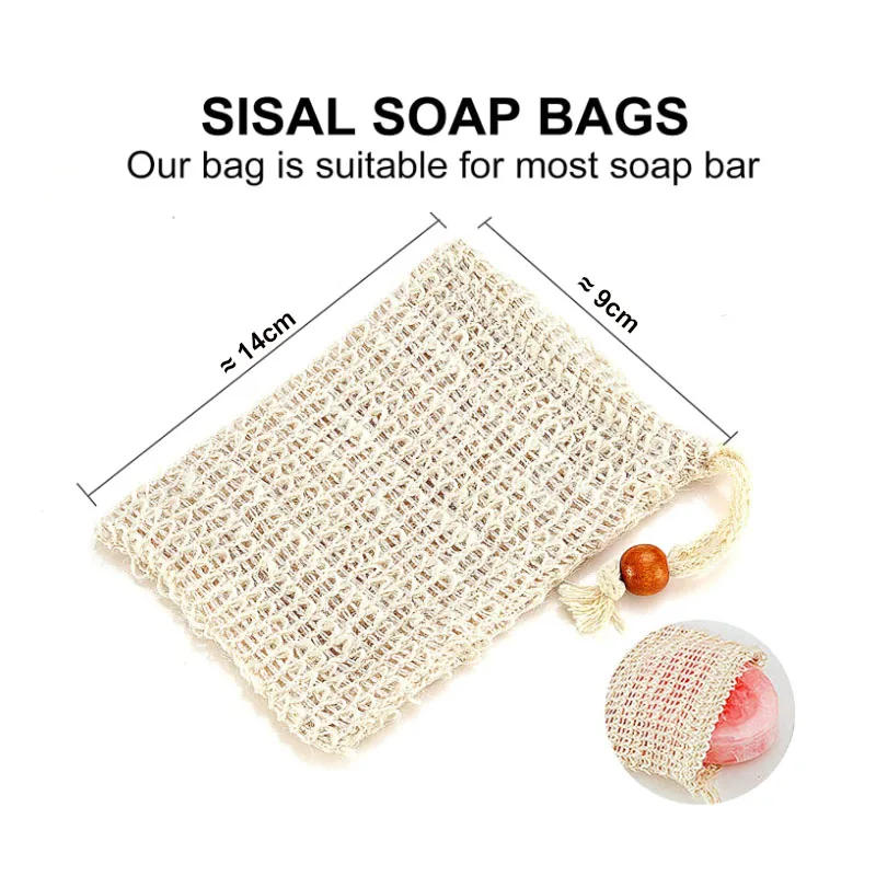 Description Picture 4 of item5-10Pcs Shower Bath Sisal Soap Bag Sisal Soap Bag Exfoliating Soap Saver Pouch Holder for Bath & Shower Use 9x14cm