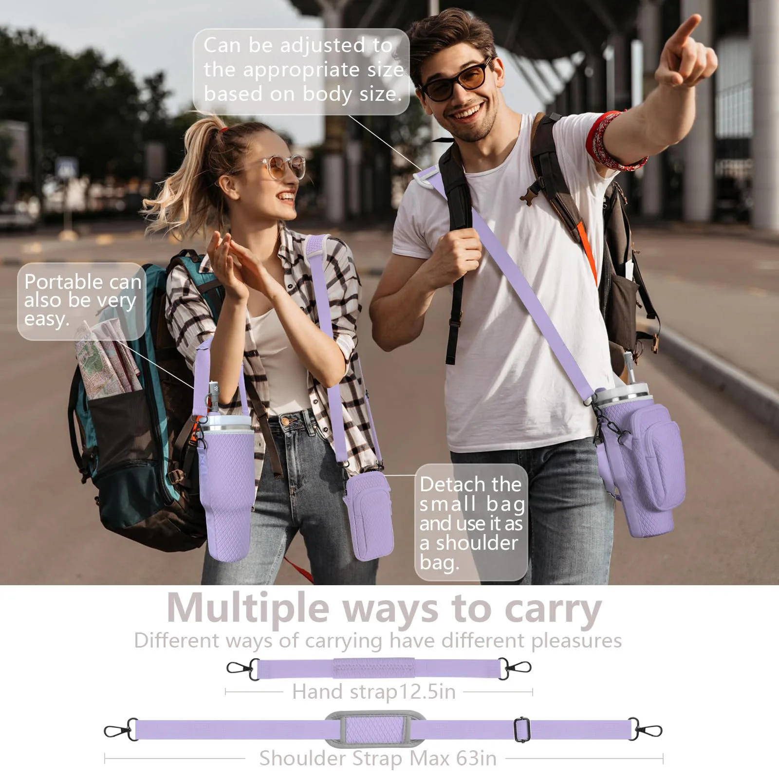 Description Picture 5 of item40oz Cloth Water Bottle Carrier Bag for Stanley Quencher Cup Sleeve with Adjustable Shoulder Strap Water Water Bottle Cup Sleeve