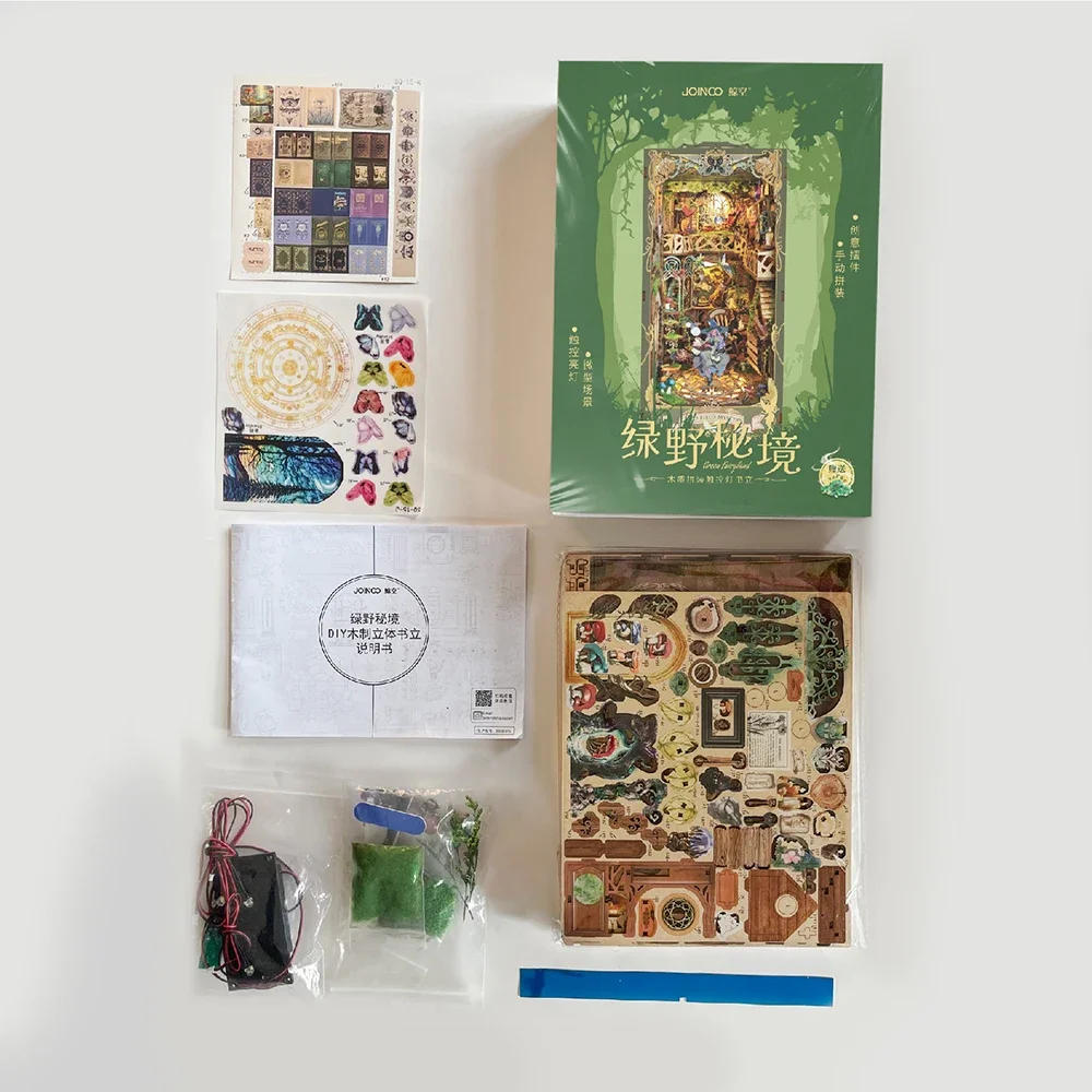 Description Picture 6 of itemNEW Creative DIY Wooden Book Nook Shelf Insert Miniature Kits, Green Fairyland Bookshelf Home Bookend Decor Adult Handmade Gifts