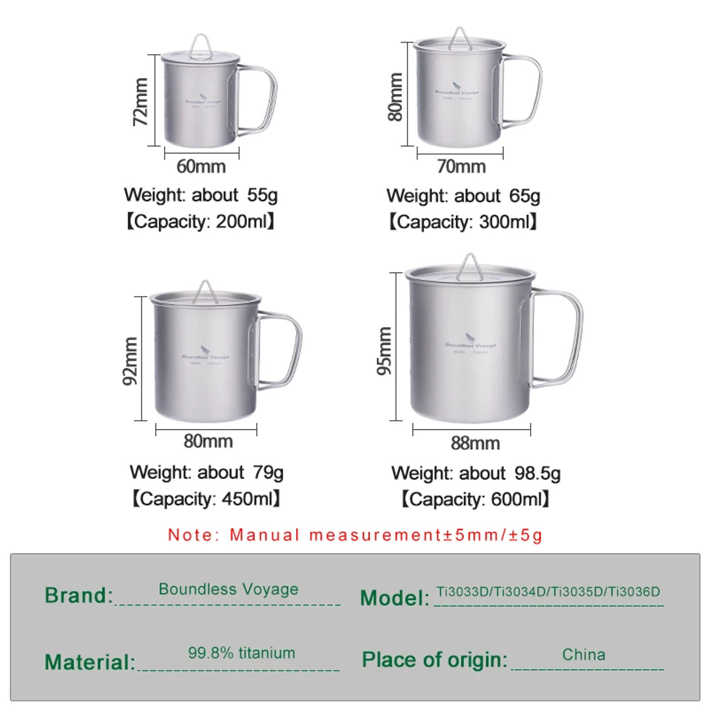 Description Picture 4 of itemBoundless Voyage Titanium Mug Camping Coffee Tea Cup with Lid Lightweight Cookware Outdoor Travel Tableware Small Hanging Pot
