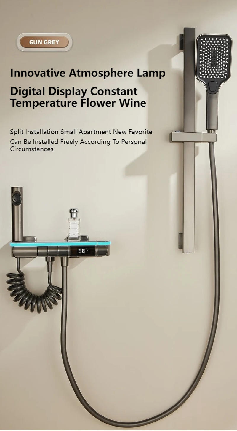 Description Picture 4 of itemModern White Grey Shower System Set Bathroom Rain Pressurized Shower Faucet Set Brass Led Digital Bathtub Shower Faucet Full Set