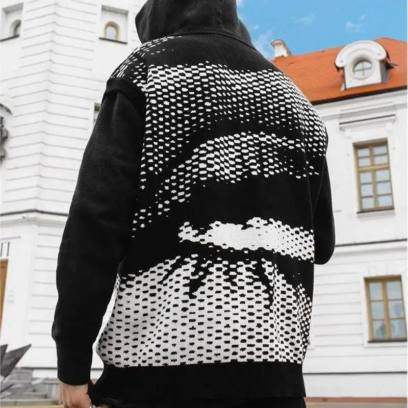 Description Picture 5 of itemAesthetic Knitted Tank Top Men 2023 Winter V-Neck Sleeveless Vest Goth Jacquard High Quality Y2K Knitwear Sweaters Women Clothes