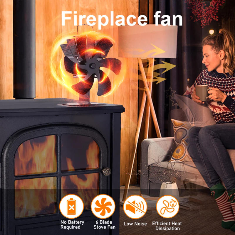 Description Picture 4 of item6 Blades Heat Powered Stove Fan Black Fireplace Fan Log Wood Burner Eco-fan Quiet Heater Home Efficient Heat Distribution