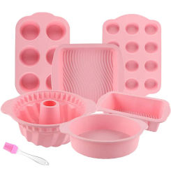 Silicone Bakeware Baking Set Kitchen Bake Pans Molds Tray for Oven with Free Brush Cake Loaf Muffin Pan for Bread Pizza Desserts