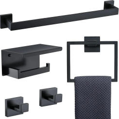 TNOMS Black Towel Bar Set 5-Piece Bathroom Hardware Set Including 23.6 Inch Towel Bar,Towel Ring Towel Hook and Toilet Paper Ho