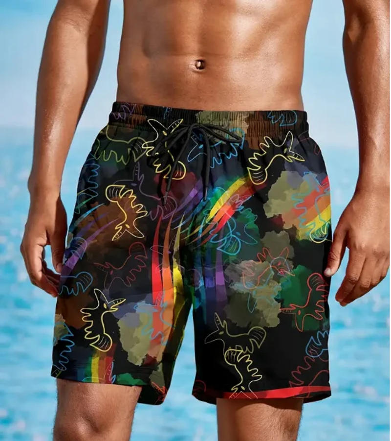 Description Picture 3 of itemFashion Men's 3D Digital Floral Pattern Shorts With Drawstring And Pockets Novel And Chic Shorts Suitable For Summer Beach Trunk