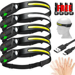 1-10PCS COB Induction Headlamp Built-in Battery USB Rechargeable LED Sensor Head Lamp 5 Lighting Modes Camping Fishing Headlight