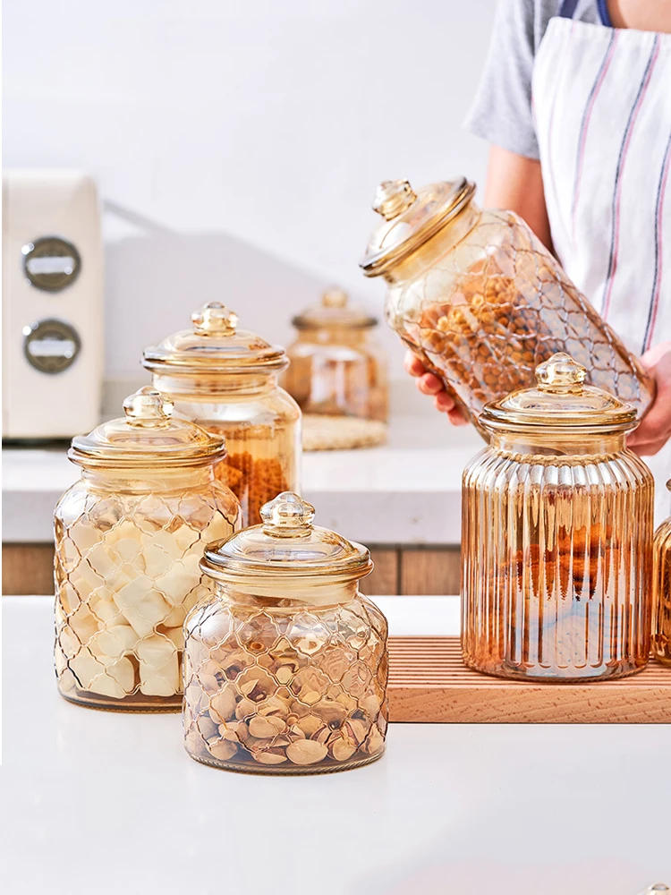 Description Picture 4 of itemGlass Airtight Jars Kitchen Food Grade Storage Box Storage Jar Amber Glass Bottle Kitchen Organizer Glass Container