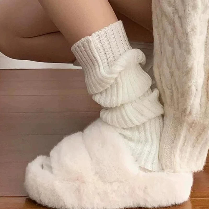 Description Picture 6 of itemY2K Winter Leg Warmers Women Girls Solid Color Wool Knitted Long Sock Soft Comfortable Warm Cotton Stockings Fashion Accessories