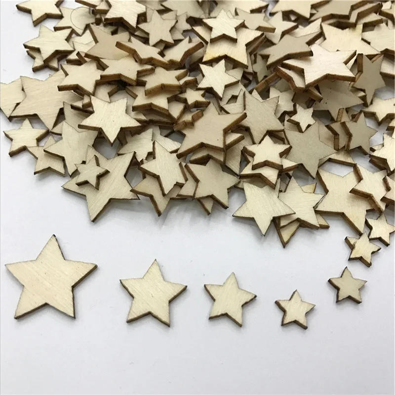 Description Picture 2 of item200PCS 10/12/15/20MM Wood Stars Chips Christmas Wedding Table Confetti Scatters Embellishments Cardmaking Scrapbooking Crafts