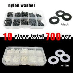 500/700pcs Box Plastic Nylon Flat Washer Plain Spacer Insulation Gasket Ring Assortment Kit Set M2 M2.5 M3 M4 M5 M6 M8 M10