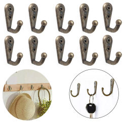 10pcs/lot Retro Single Prong Hook Wall Mounted Screws Hanger Key Coat Clothes Bag Hat Hanging Hangers Home Storage Hook Organize