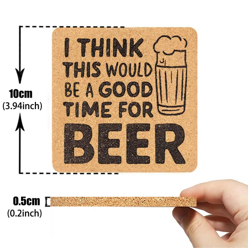 Description Picture 3 of item6pcs/Set Square Cork Coaster Engraved Beer Design Pattern Tea Coffee Mug Drinks Holder for Kitchen Natural Wooden Mat Tableware