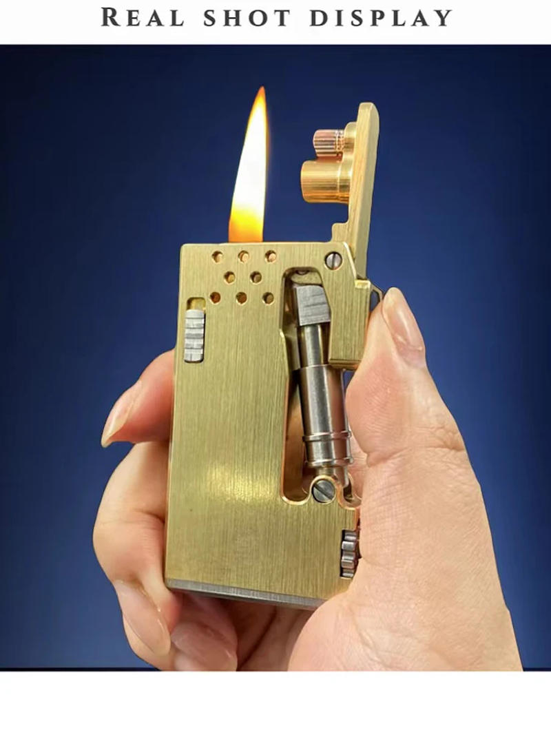 Description Picture 5 of itemVintage Brass Liquid Oil Lighter for Men Steam Punk Mechanical Gear Linkage Automatic Ejection Gasoline Lighter Handmade Gift