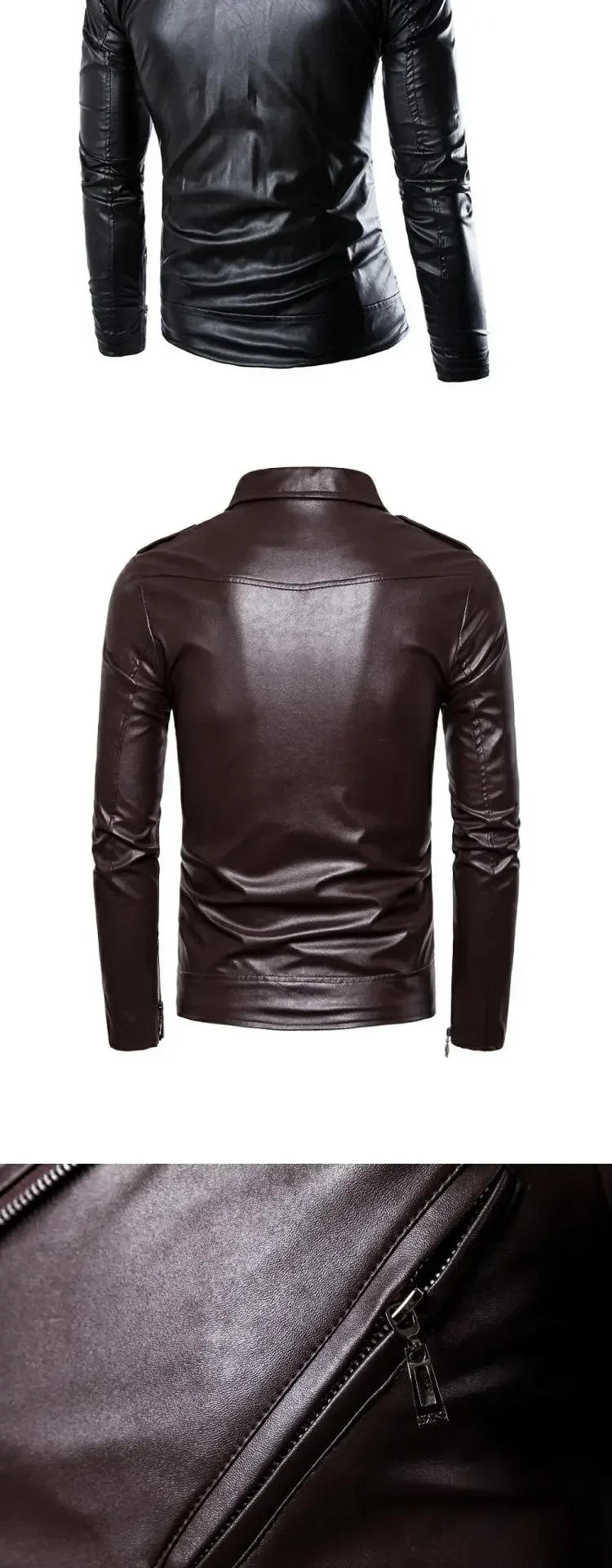 Description Picture 4 of item2023 New Motorcycle Slim Fit Leather Coat Men's Leather Jacket Coat British Fashion Men's PU Leather Coat