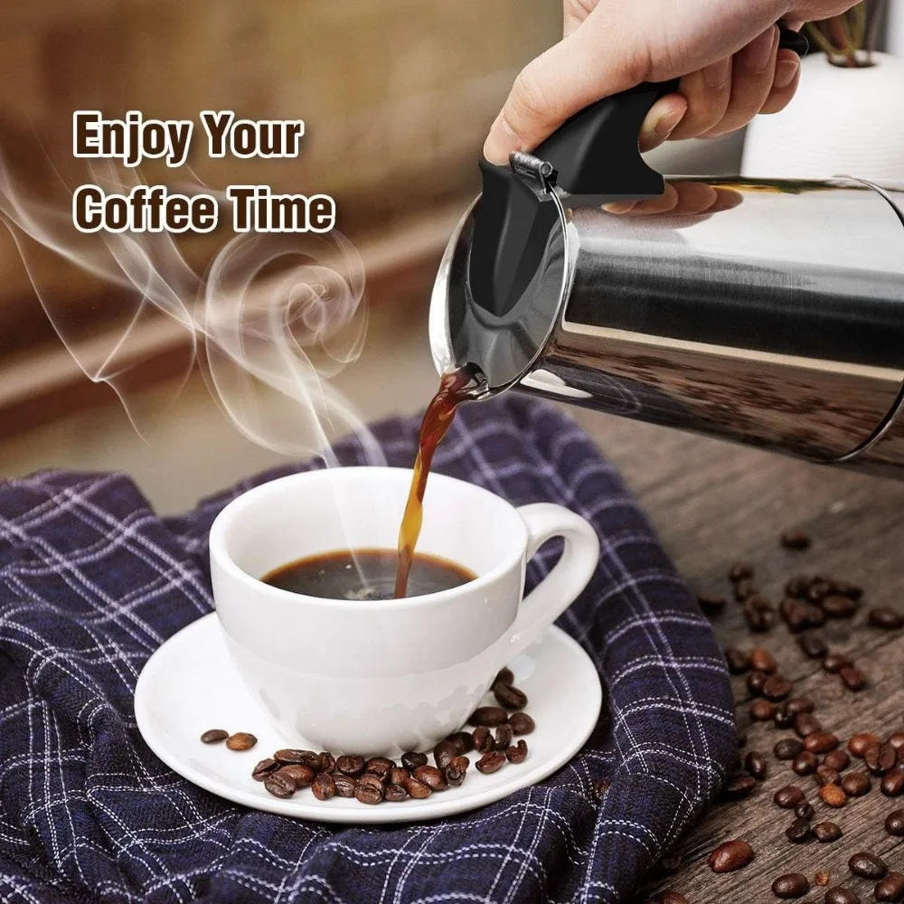 Description Picture 5 of itemCoffee maker Moka Pot, 2/4/6 Cups Stainless Steel Cafe Percolator Maker, Italian coffee machine Fit Induction Cookers Coffeeware