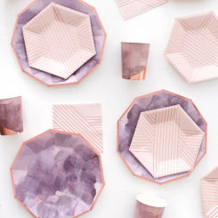 Purple Watercolor Disposable Tableware Gold Foil Striped Paper Plates Cups Napkins Birthday Wedding Party Anniversary Decoration