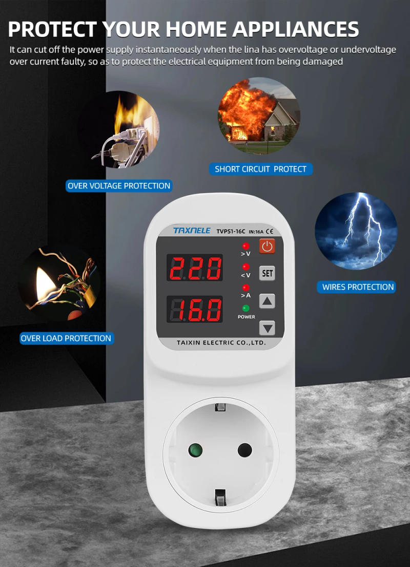 Description Picture 4 of itemAutomatic Voltage Current Protector Socket AC 220V 110V Adjustable 16A Power Surge Protector EU Plug Socket Safe Protect