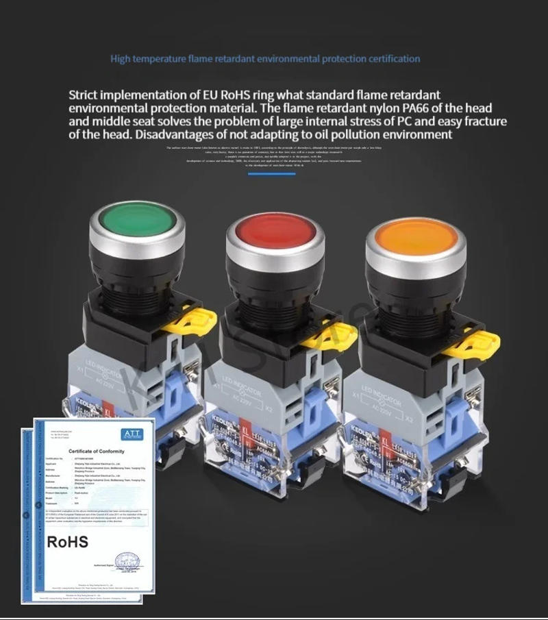 Description Picture 3 of item22mm LA38 illuminated Pushbutton Switch Self-Locking Reset Flat Head Jog Switch 24 220V Red Green Start Mushroom Knob With light